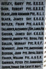 Detail from Creetown War Memorial showing John Dickson